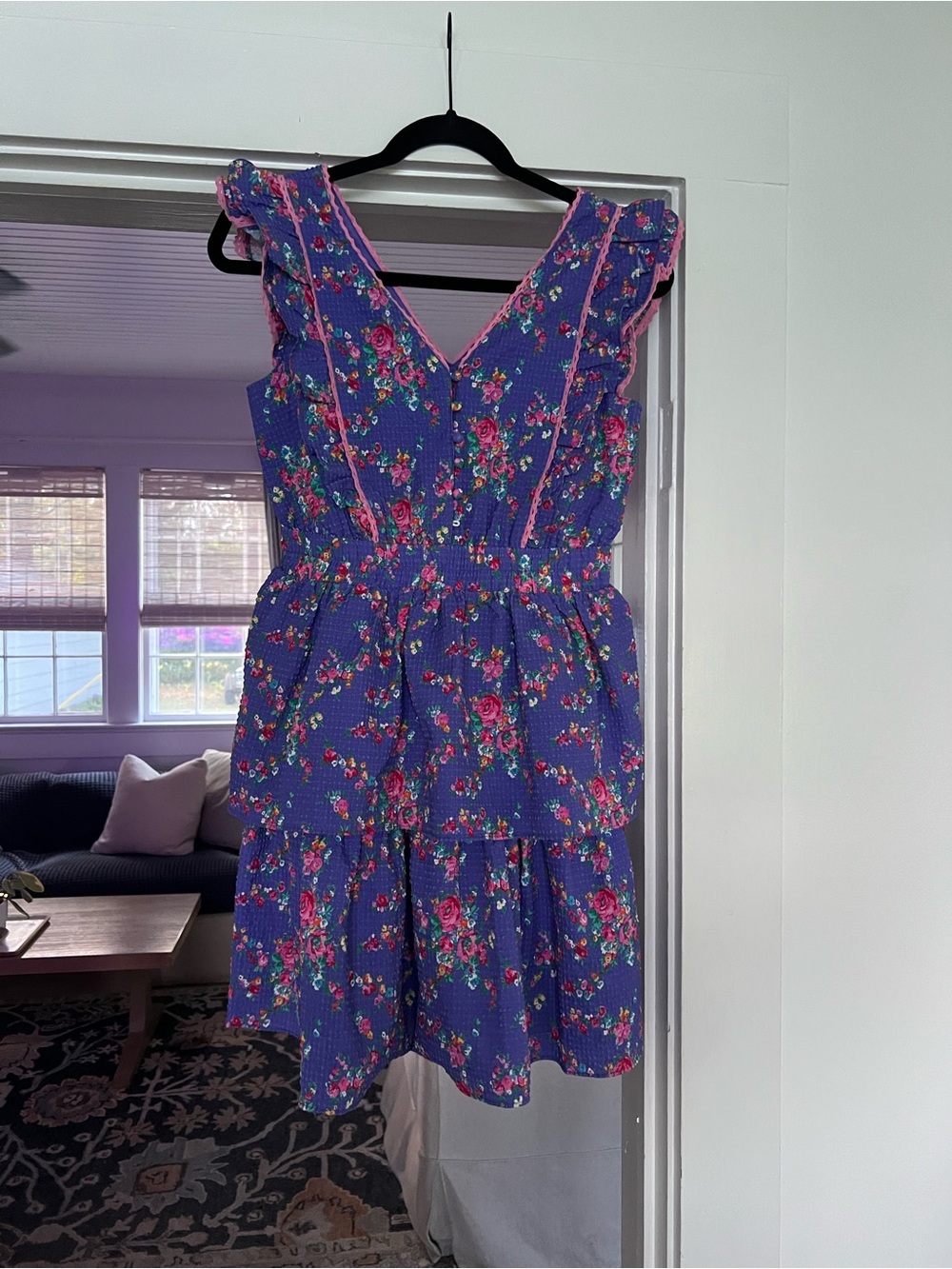 Betsy Johnson Seersucker Tiered V-Neck Floral Dress